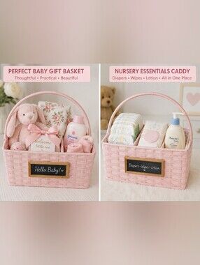 RGI Home Pink Woven 3 Compartment Basket w/Handle